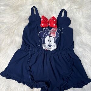 Disney Navy Blue Romper with Red Bow Minnie Graphic